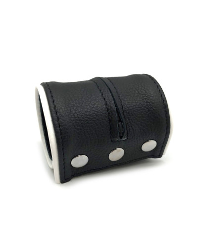 Poignet bracelet de force en cuir - Noir/Blanc avec zip  Couleur principale:Noir Couleur secondaire:Blanc