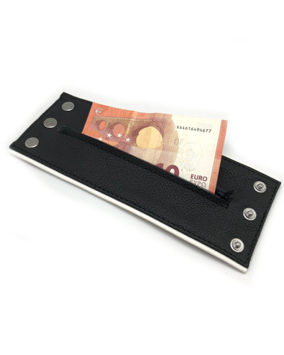Poignet bracelet de force en cuir - Noir/Blanc avec zip  Couleur principale:Noir Couleur secondaire:Blanc