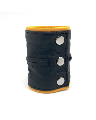 Poignet bracelet de force en cuir - Noir/Jaune- avec zip  Couleur principale:Noir Couleur secondaire:Jaune