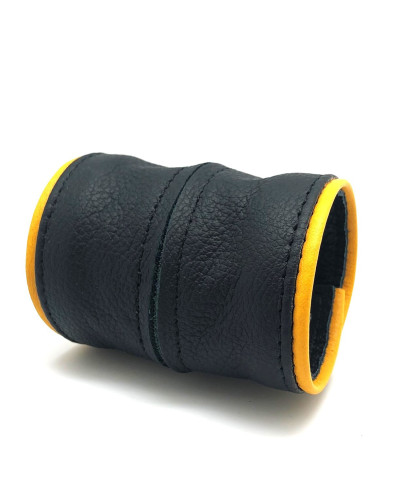 Poignet bracelet de force en cuir - Noir/Jaune- avec zip  Couleur principale:Noir Couleur secondaire:Jaune