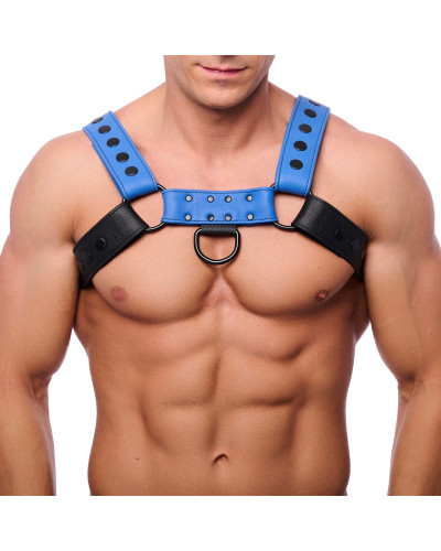 Harnais en cuir Snap Noir-Bleu  Couleur principale:Noir Couleur secondaire:Bleu