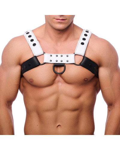 Harnais en cuir Snap Noir-Blanc  Couleur principale:Noir Couleur secondaire:Blanc