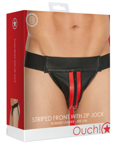 Jockstrap avec Zip Striped Front Noir-Rouge  Couleur principale:Noir Couleur secondaire:Rouge