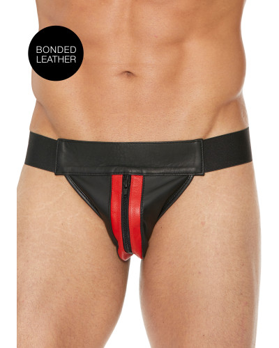 Jockstrap avec Zip Striped Front Noir-Rouge  Couleur principale:Noir Couleur secondaire:Rouge