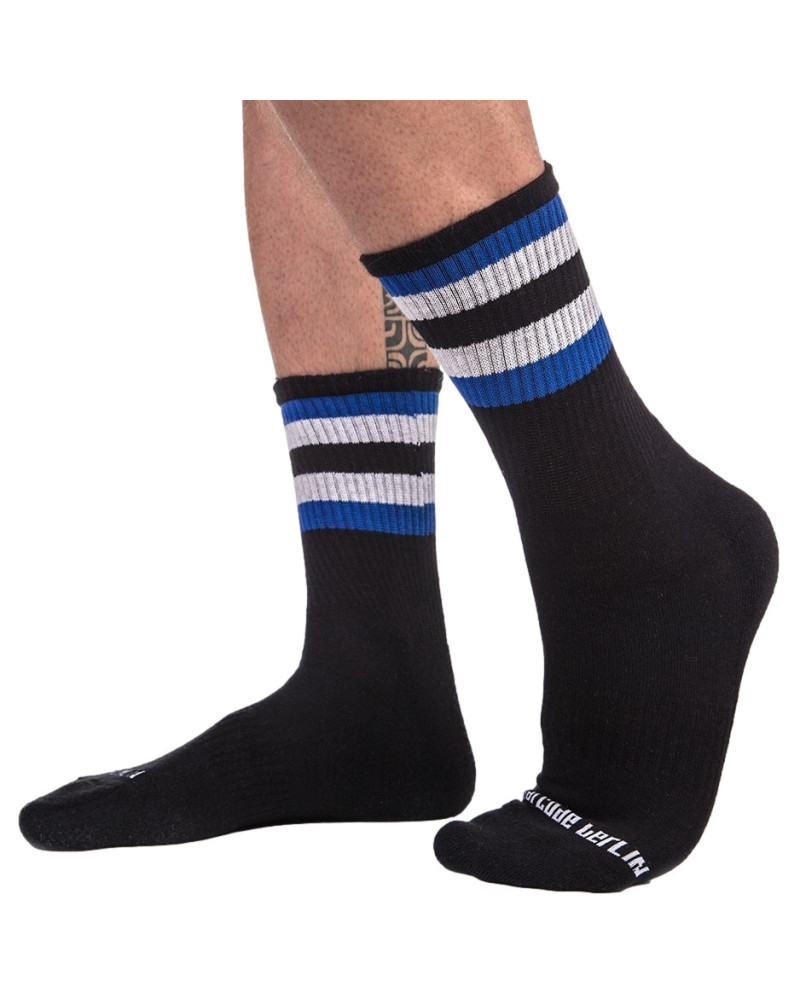 Chaussettes HALF FETISH Noir-Bleu-Gris  Couleur principale:Noir Couleur secondaire:Bleu