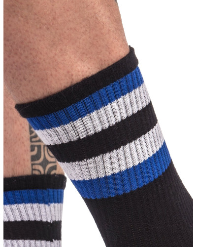 Chaussettes HALF FETISH Noir-Bleu-Gris  Couleur principale:Noir Couleur secondaire:Bleu