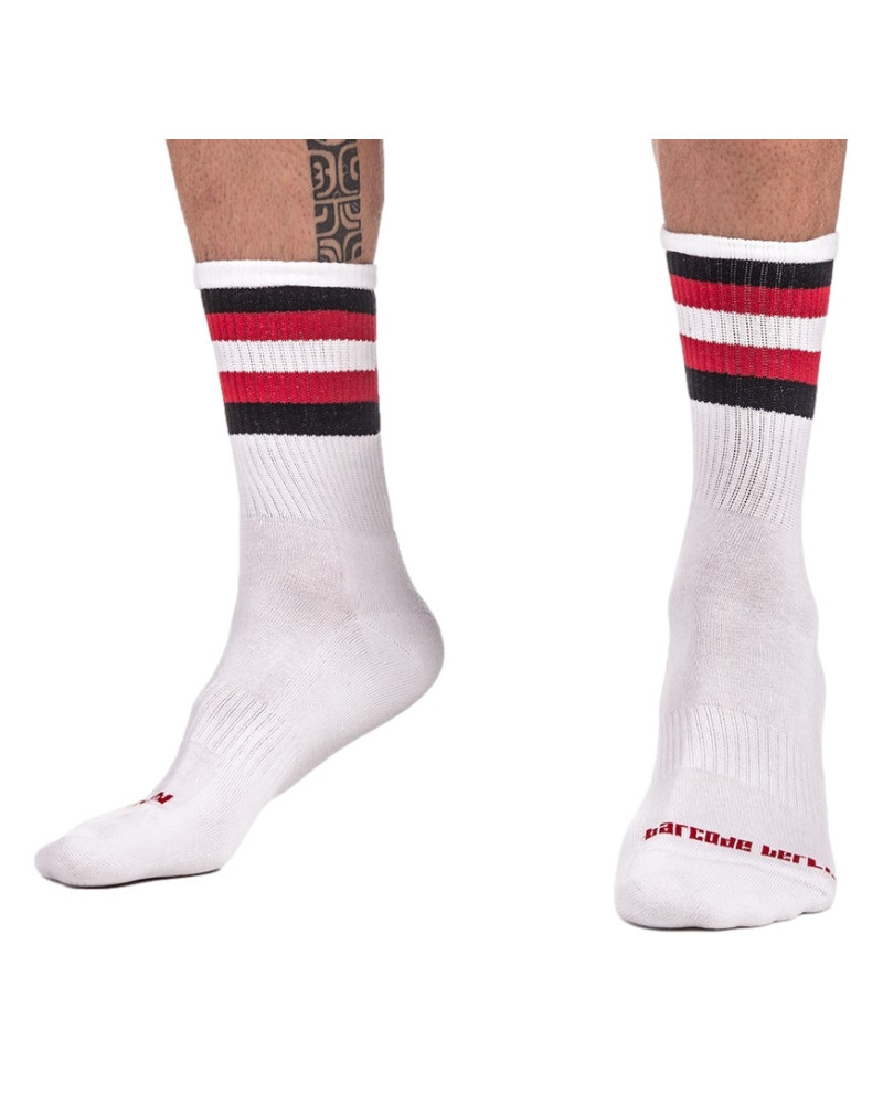 Chaussettes HALF SOCKS Stripes Blanc Noir Rouge  Couleur principale:Blanc Couleur secondaire:Noir