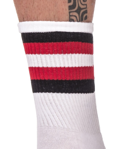Chaussettes HALF SOCKS Stripes Blanc Noir Rouge  Couleur principale:Blanc Couleur secondaire:Noir