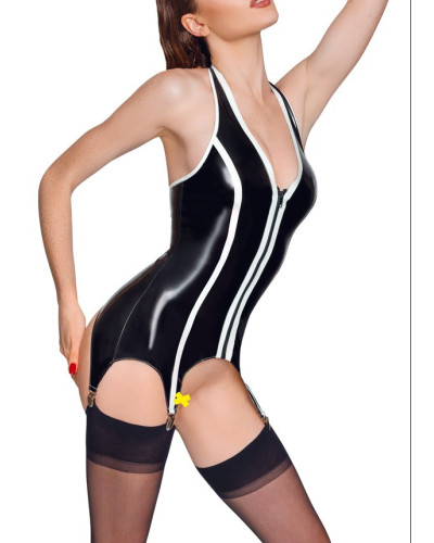 Guêpière Porte-Jarretelles VINYL BASQUE BAND Noir-Blanc  Couleur principale:Noir Couleur secondaire:Blanc