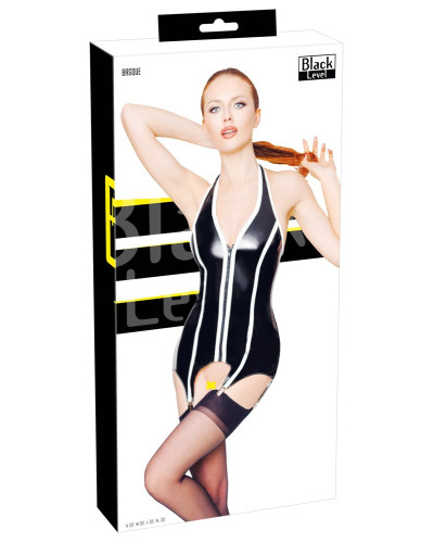 Guêpière Porte-Jarretelles VINYL BASQUE BAND Noir-Blanc  Couleur principale:Noir Couleur secondaire:Blanc