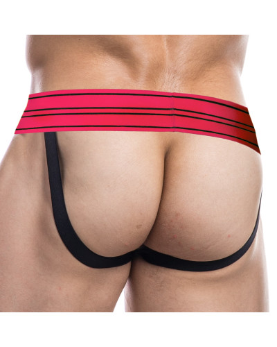 Jockstrap Rugby Noir-Rose neon  Couleur principale:Noir Couleur secondaire:Rose