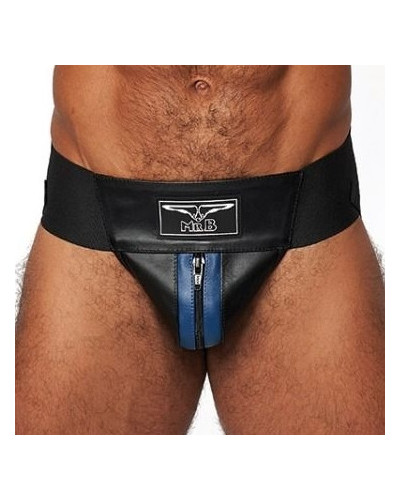 Jockstrap en cuir Mister B Noir-Bleu  Couleur principale:Noir Couleur secondaire:Bleu