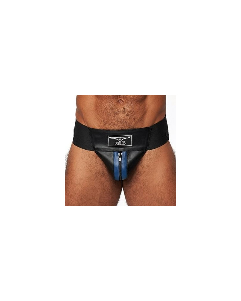 Jockstrap en cuir Mister B Noir-Bleu  Couleur principale:Noir Couleur secondaire:Bleu