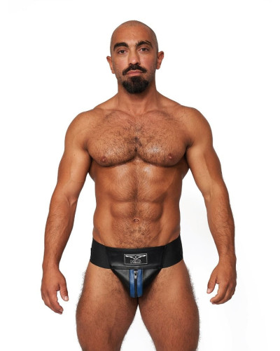 Jockstrap en cuir Mister B Noir-Bleu  Couleur principale:Noir Couleur secondaire:Bleu