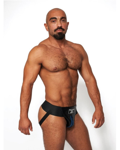 Jockstrap en cuir Mister B Noir-Bleu  Couleur principale:Noir Couleur secondaire:Bleu