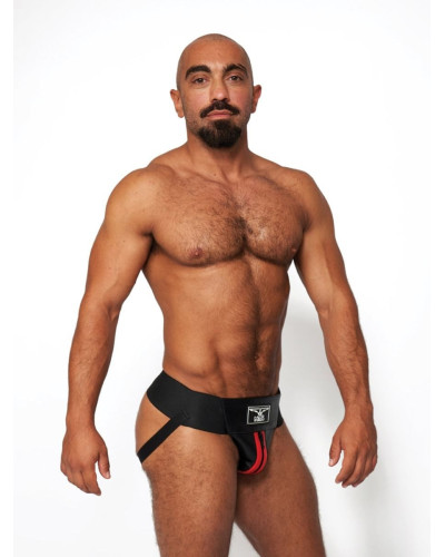 Jockstrap en cuir Mister B Noir-Rouge  Couleur principale:Noir Couleur secondaire:Rouge