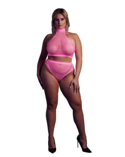 Ensemble Bustier et Culotte Filet Rose Fluo  Couleur principale:Rose