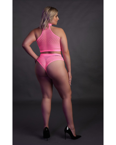 Ensemble Bustier et Culotte Filet Rose Fluo  Couleur principale:Rose