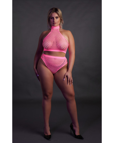 Ensemble Bustier et Culotte Filet Rose Fluo  Couleur principale:Rose