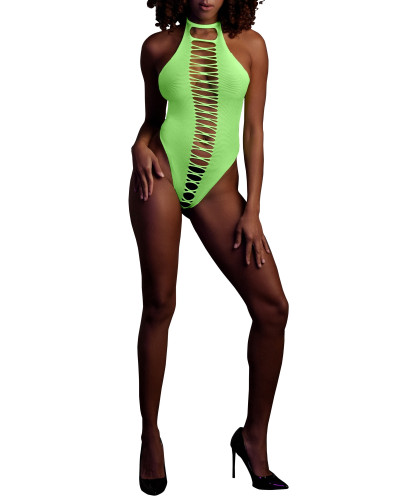 Body échancré ouvert à l'entrejambe avec dos nu Vert Fluo  Couleur principale:Vert