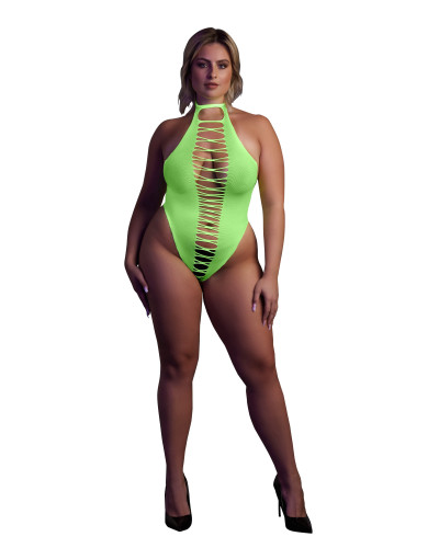 Body échancré ouvert à l'entrejambe avec dos nu Vert Fluo  Couleur principale:Vert