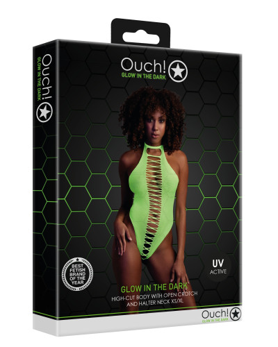 Body échancré ouvert à l'entrejambe avec dos nu Vert Fluo  Couleur principale:Vert