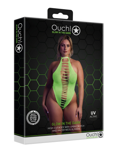 Body échancré ouvert à l'entrejambe avec dos nu Vert Fluo  Couleur principale:Vert