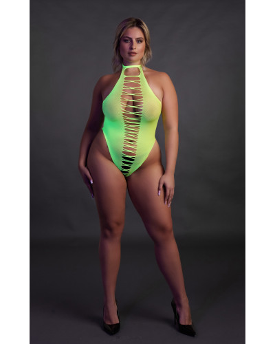 Body échancré ouvert à l'entrejambe avec dos nu Vert Fluo  Couleur principale:Vert
