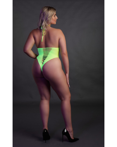Body échancré ouvert à l'entrejambe avec dos nu Vert Fluo  Couleur principale:Vert
