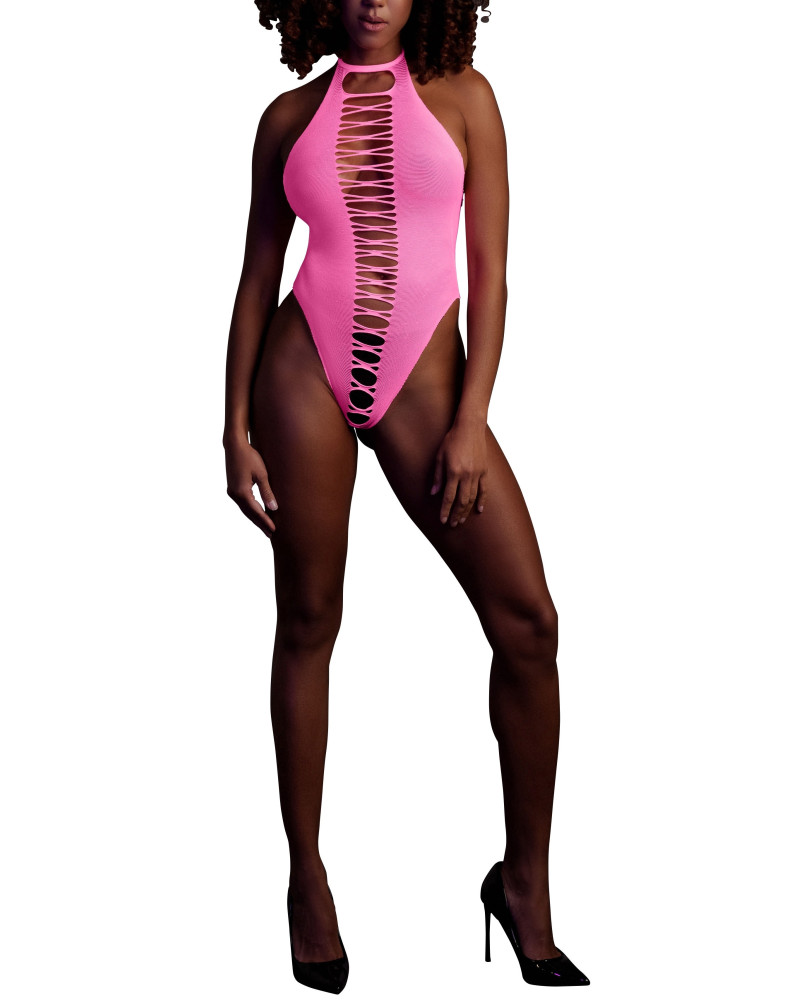 Body échancré ouvert à l'entrejambe avec dos nu Rose Fluo  Couleur principale:Rose