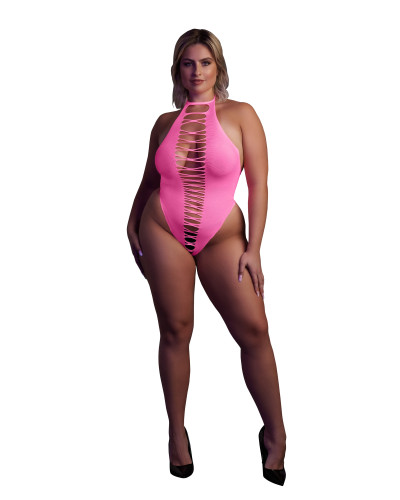 Body échancré ouvert à l'entrejambe avec dos nu Rose Fluo  Couleur principale:Rose