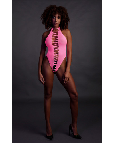 Body échancré ouvert à l'entrejambe avec dos nu Rose Fluo  Couleur principale:Rose