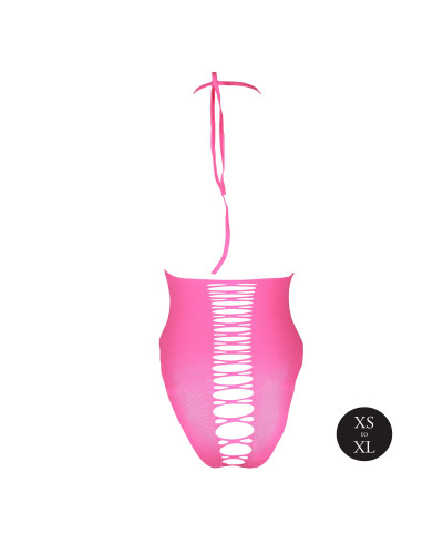 Body échancré ouvert à l'entrejambe avec dos nu Rose Fluo  Couleur principale:Rose