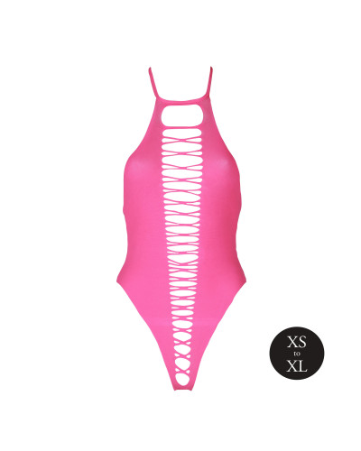 Body échancré ouvert à l'entrejambe avec dos nu Rose Fluo  Couleur principale:Rose