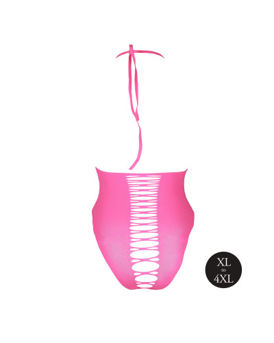 Body échancré ouvert à l'entrejambe avec dos nu Rose Fluo  Couleur principale:Rose