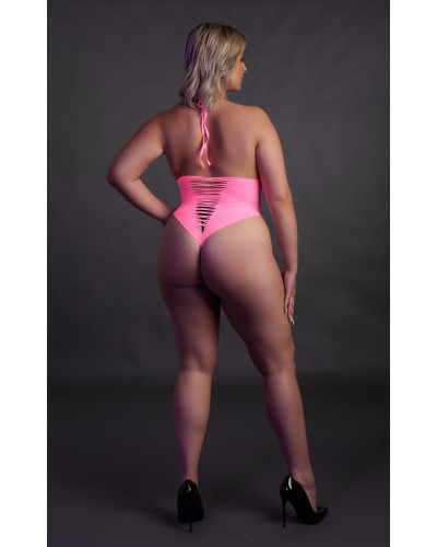 Body échancré ouvert à l'entrejambe avec dos nu Rose Fluo  Couleur principale:Rose