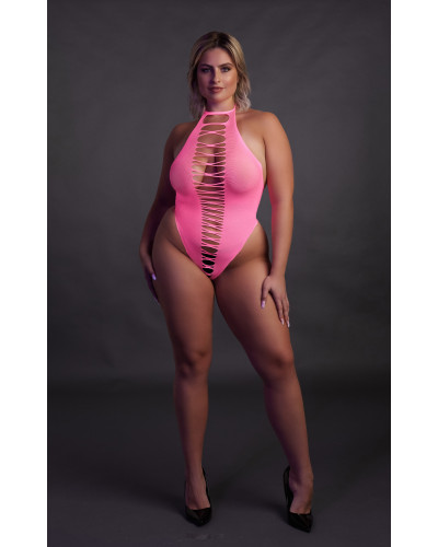 Body échancré ouvert à l'entrejambe avec dos nu Rose Fluo  Couleur principale:Rose