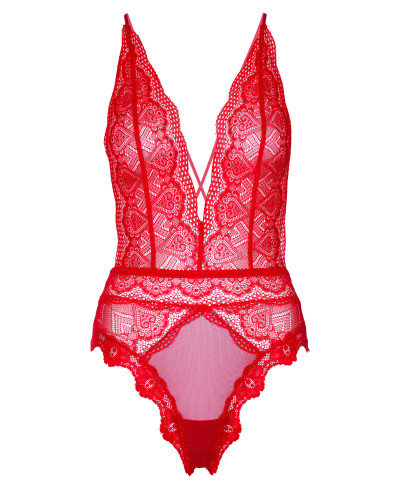 Body Deep-V Lace Rouge  Couleur principale:Rouge