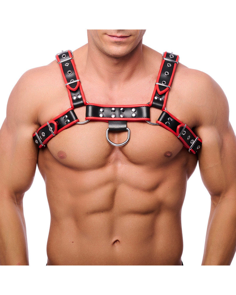 Harnais en cuir Premium Noir-Rouge  Couleur principale:Noir Couleur secondaire:Rouge