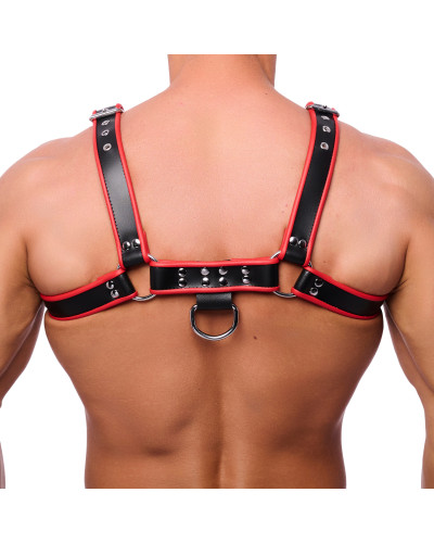 Harnais en cuir Premium Noir-Rouge  Couleur principale:Noir Couleur secondaire:Rouge