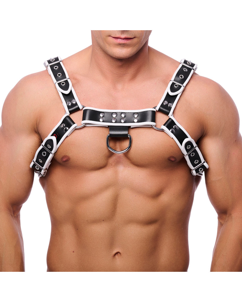 Harnais en cuir Premium Blanc-Noir  Couleur principale:Blanc Couleur secondaire:Noir