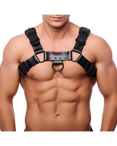 Harnais en cuir Bulldog Noir  Couleur principale:Noir