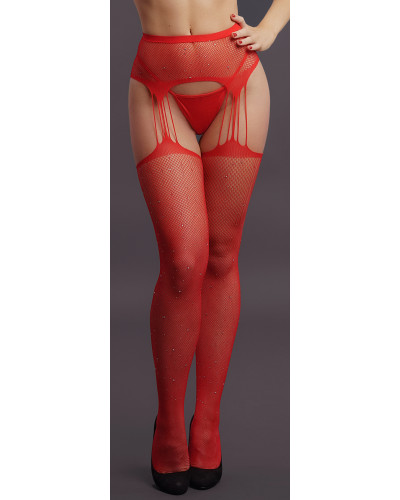 Collant effet porte-jarretelles avec strass Lana - Rouge 