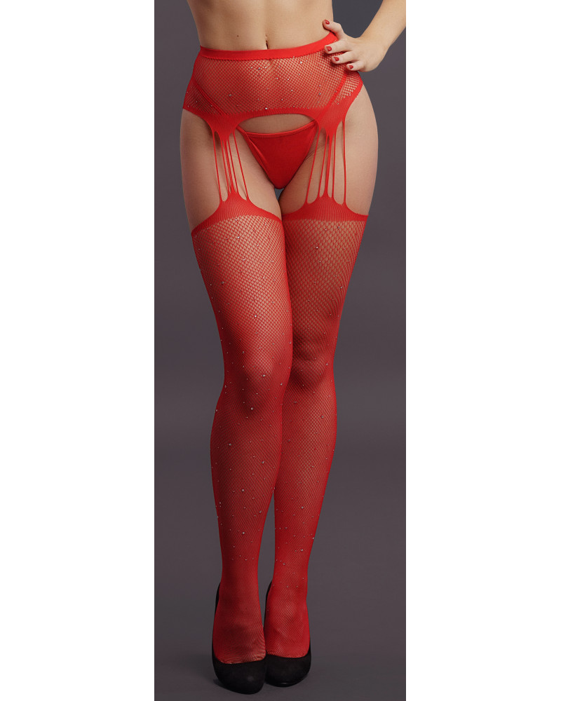 Collant effet porte-jarretelles avec strass Lana - Rouge 