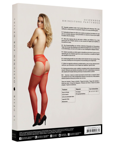 Collant effet porte-jarretelles avec strass Lana - Rouge 