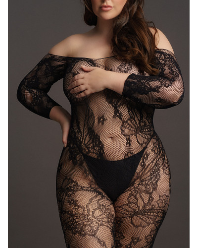Combinaison ouverte Grande Taille LACE SLEEVED - Noir 