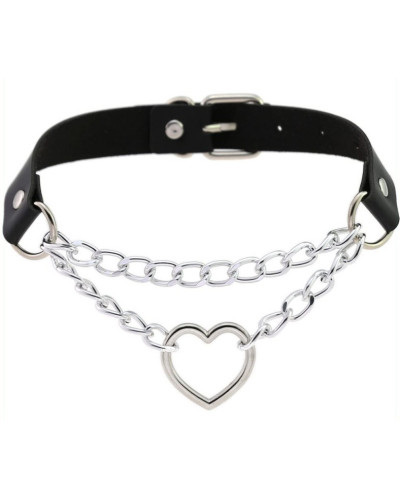 Metal Heart Collar With Chain BLACK 
