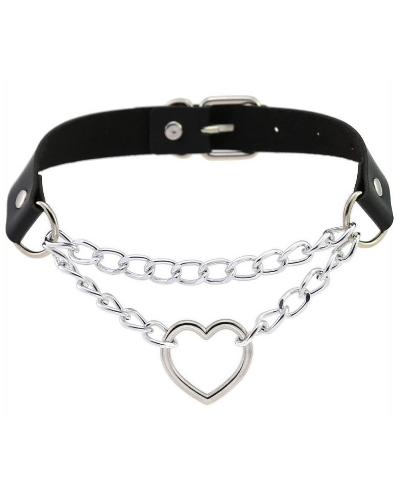 Metal Heart Collar With Chain BLACK 