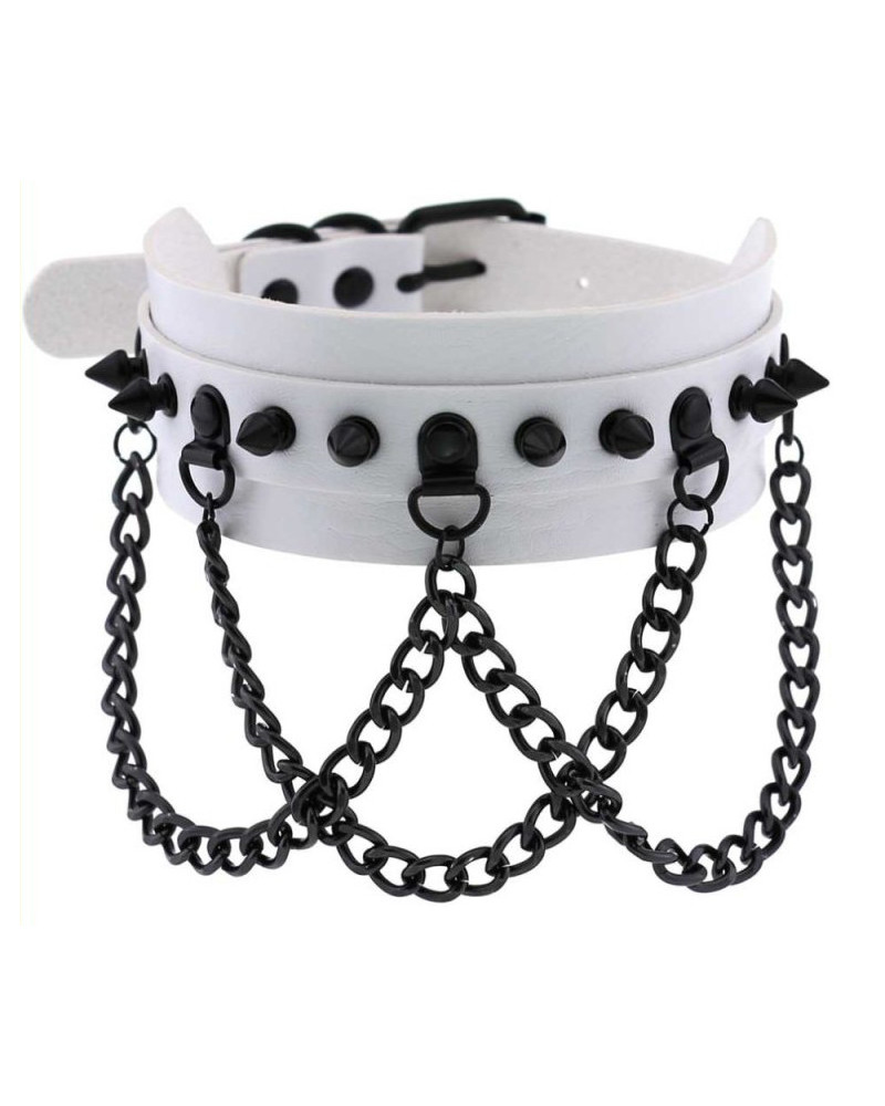 Collier à pointes Piky Blanc-Noir 