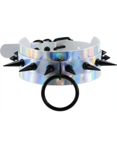 Collier à pointes Strobo Laser Argenté-Noir 